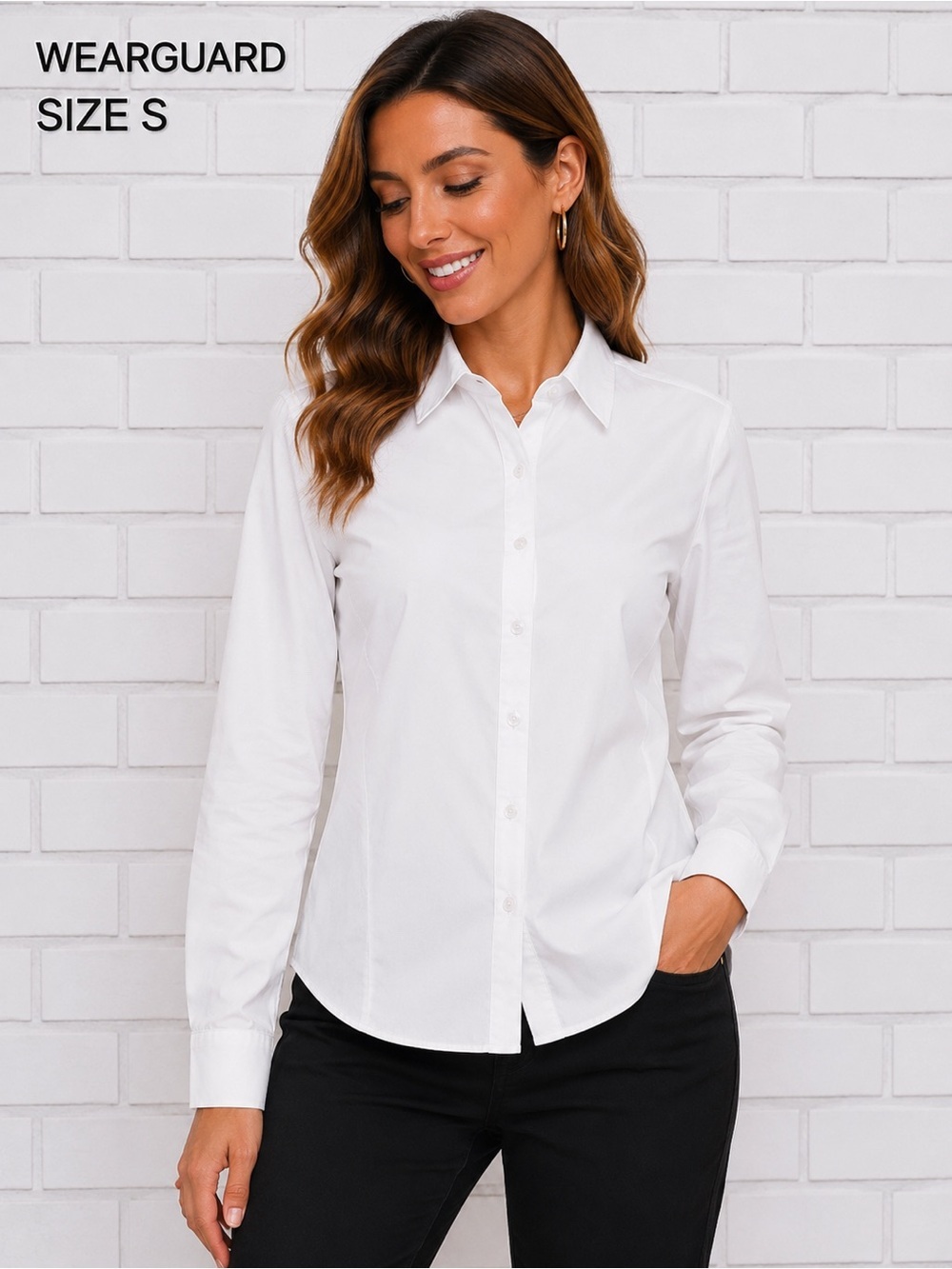 WEARGUARD women long sleeves classic office work school academia white shirt/S